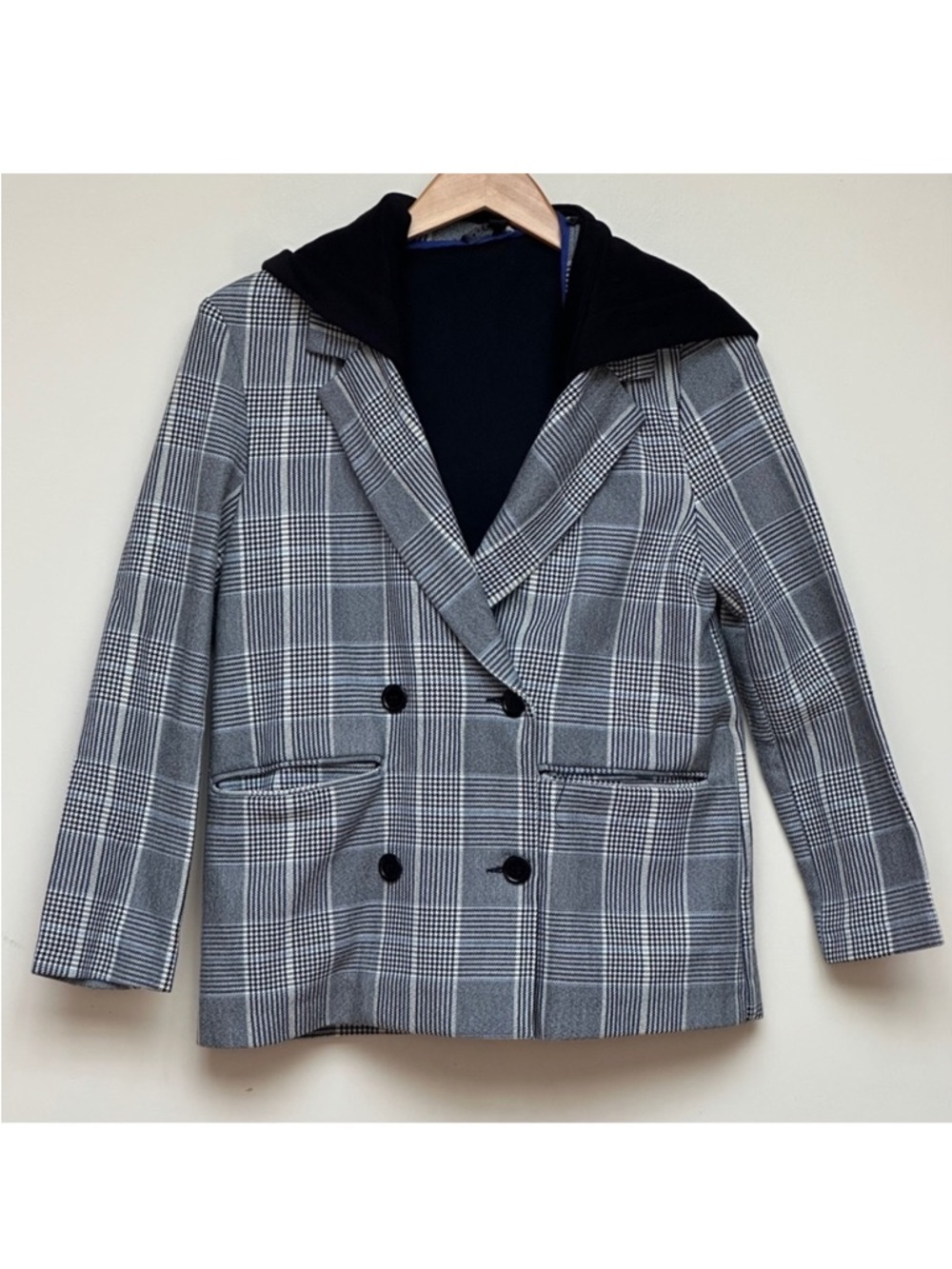 Zara TRF Plaid Double Breasted Blazer Gray Check Small-Medium